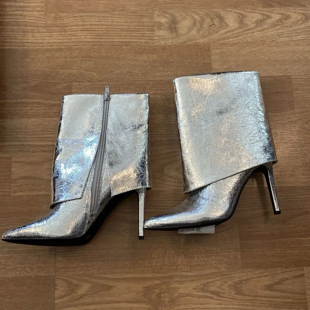 I.N.C. Womens Sabeel Cuff Booties Silver Crinkle Size 8M NIB - Picture 4 of 10